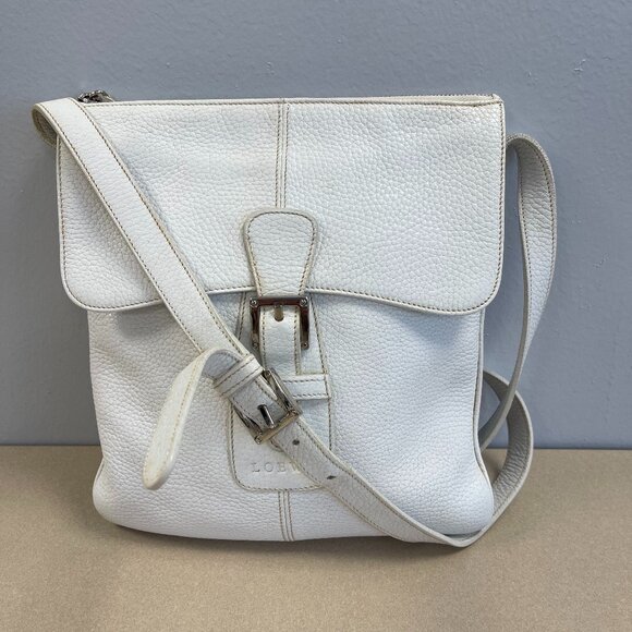 Loewe Vintage White Pebbled Leather Buckle Flap Crossbody Bag - Preowned - Picture 1 of 14